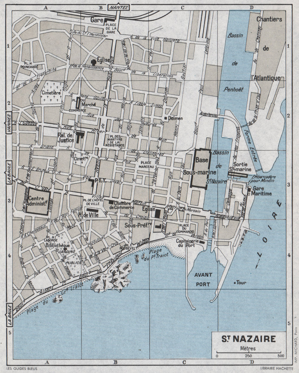 ST. NAZAIRE antique town city plan de la ville. Loire-Atlantique 1962 old map