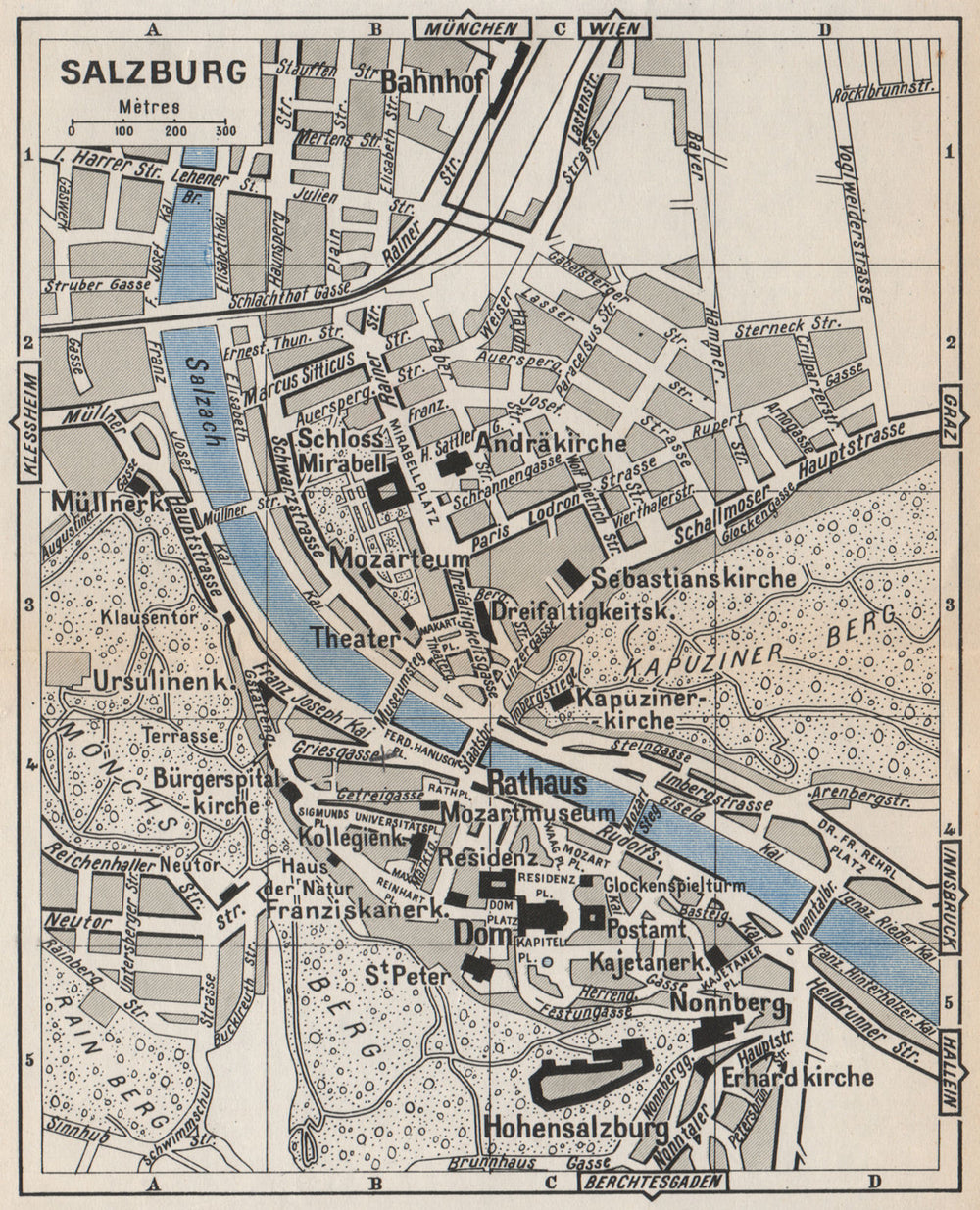 SALZBURG antique town city Stadtplan. Austria. Österreich 1954 old map