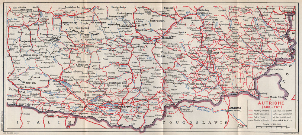 South eastern Austria. Autriche (sud est). Styria Carinthia. Österreich 1954 map