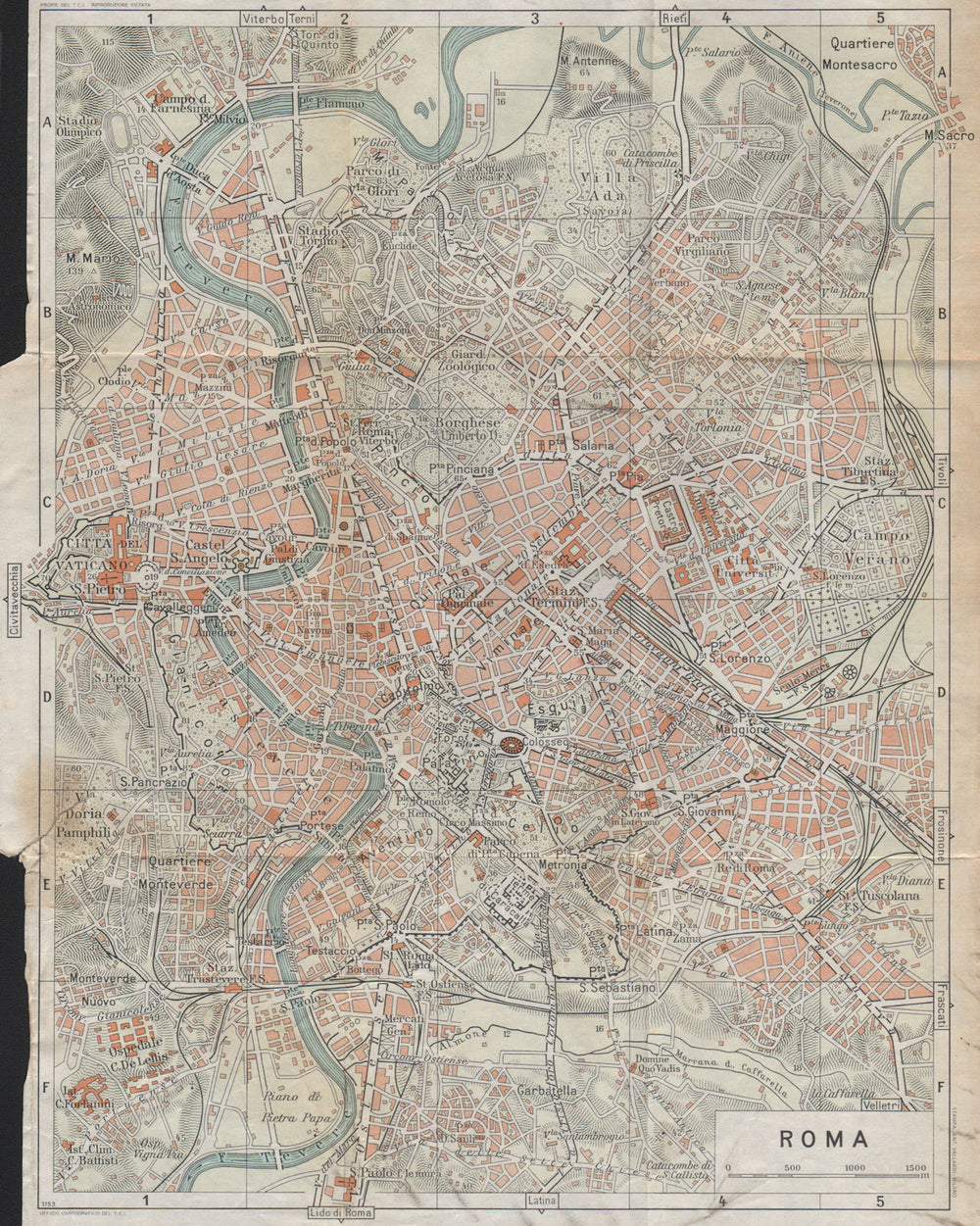 ROME ROMA vintage town city pianta della città. Italy 1958 old vintage map