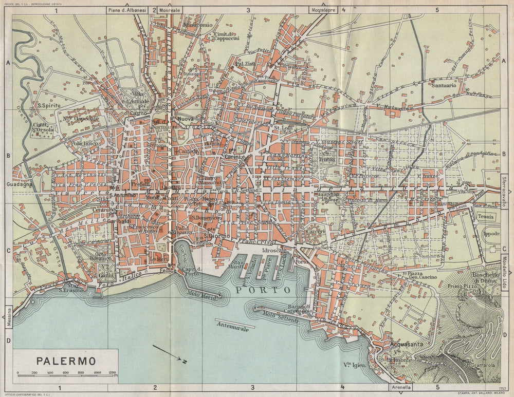 PALERMO vintage town city pianta della città. Italy 1958 old vintage map chart