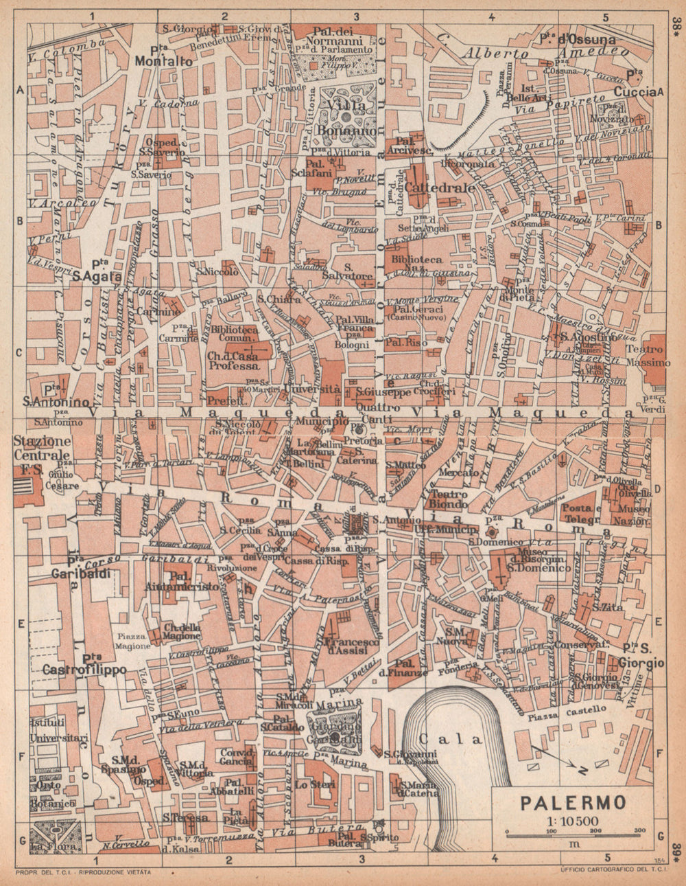 PALERMO vintage city town pianta della città. Italy 1958 old vintage map chart