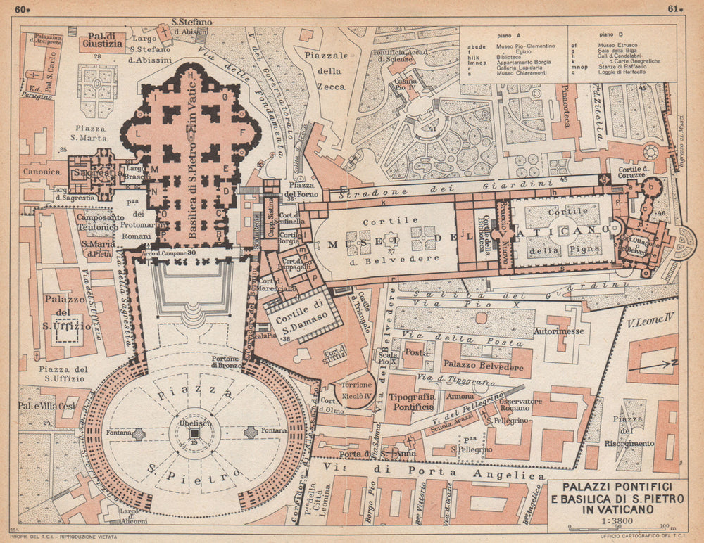 VATICANO. Palazzi Pontifici e Basilici de s. Pietro. St Peter's Rome 1958 map