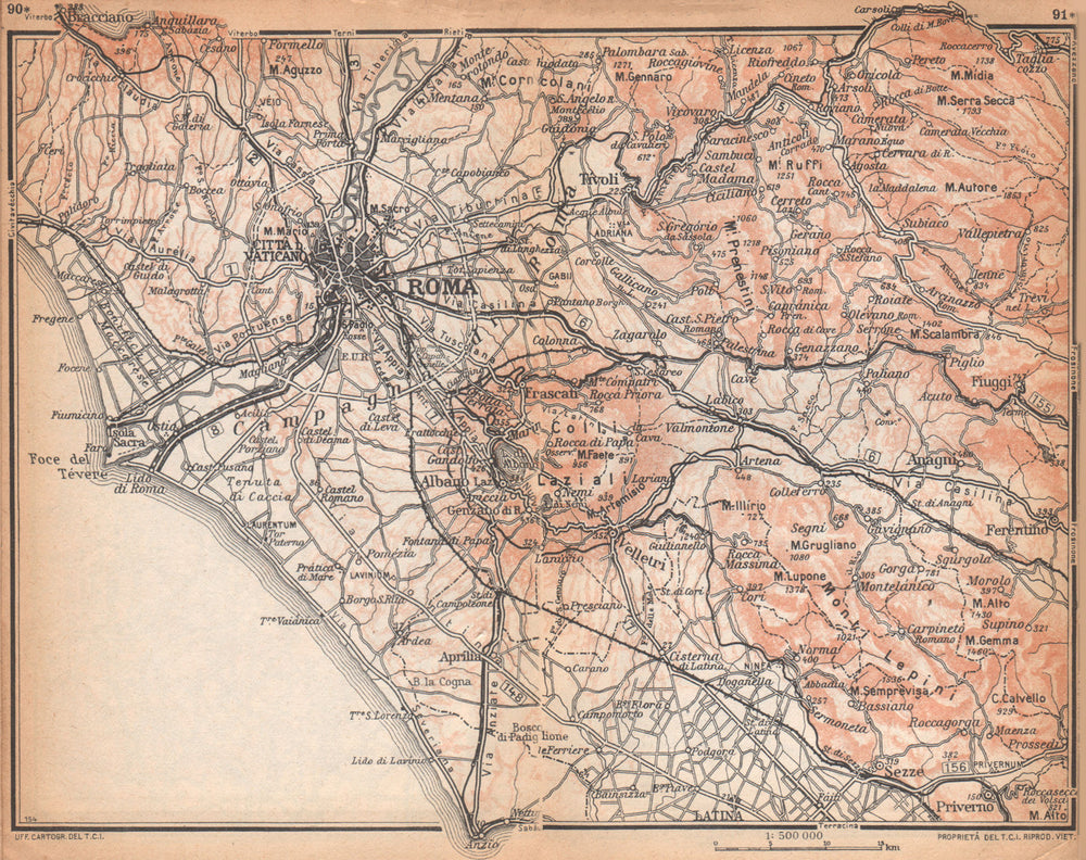 ROMA ROME & environs. Lazio. Italy 1958 old vintage map plan chart