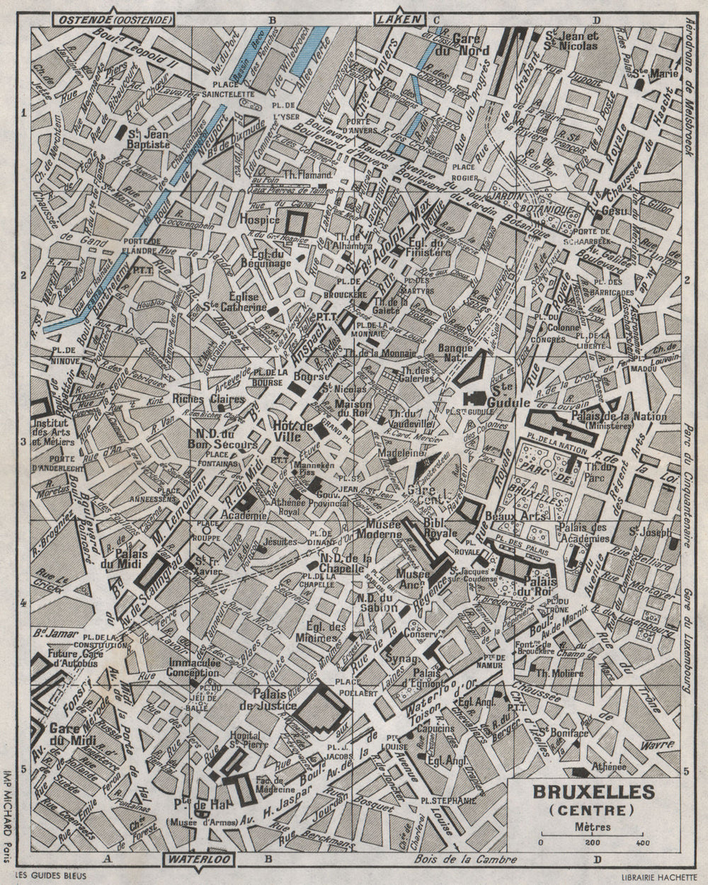 BRUXELLES Brussels vintage town city centre plan de la ville. Belgium 1955 map