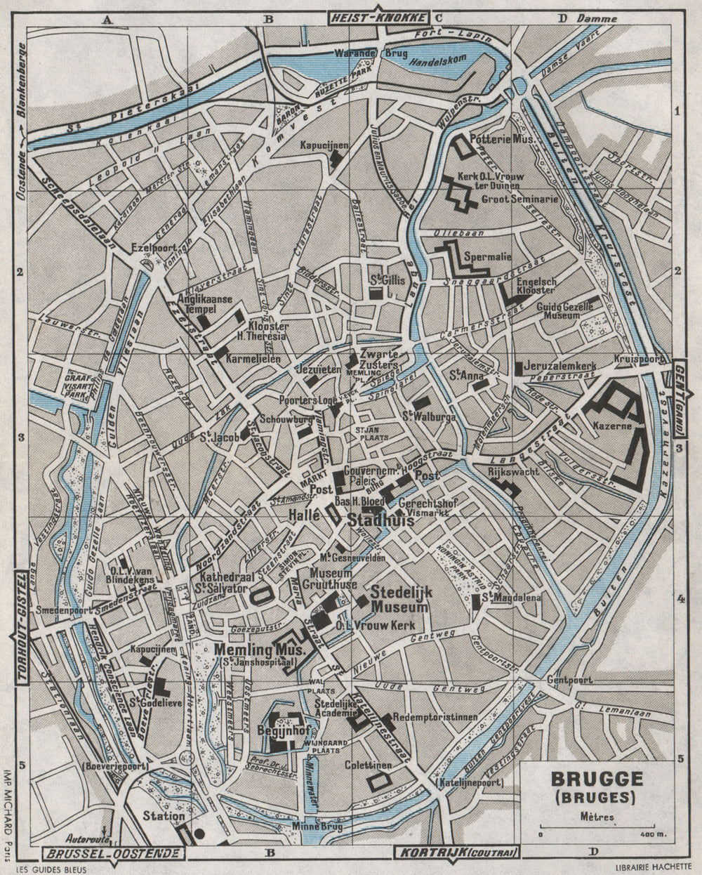 BRUGES BRUGGE. Vintage town city map plan de la ville. Belgium 1955 old