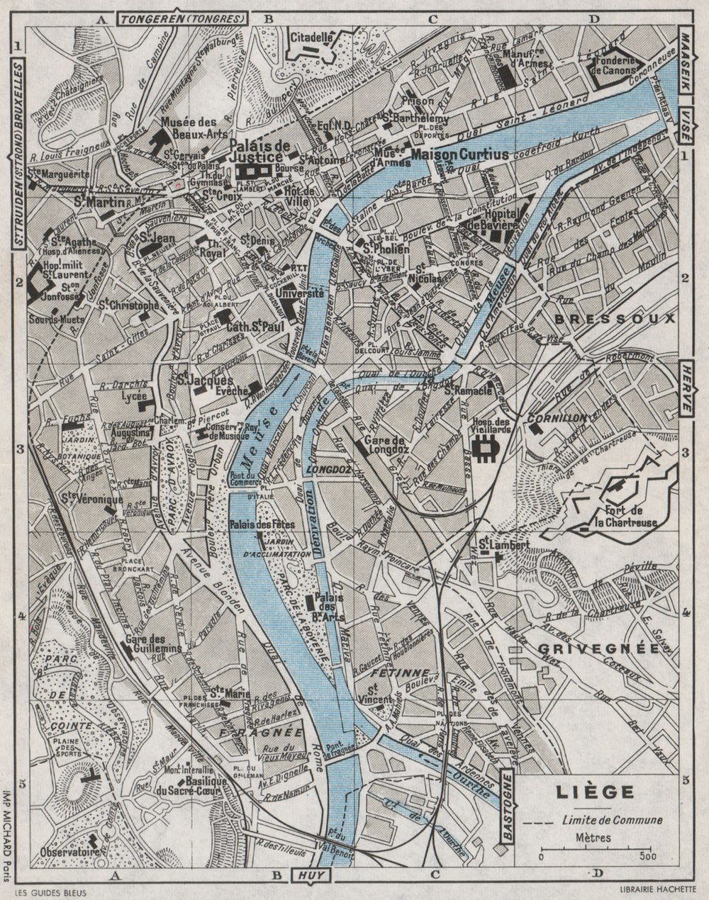 LIÈGE vintage town city map plan de la ville. Belgium 1955 old vintage