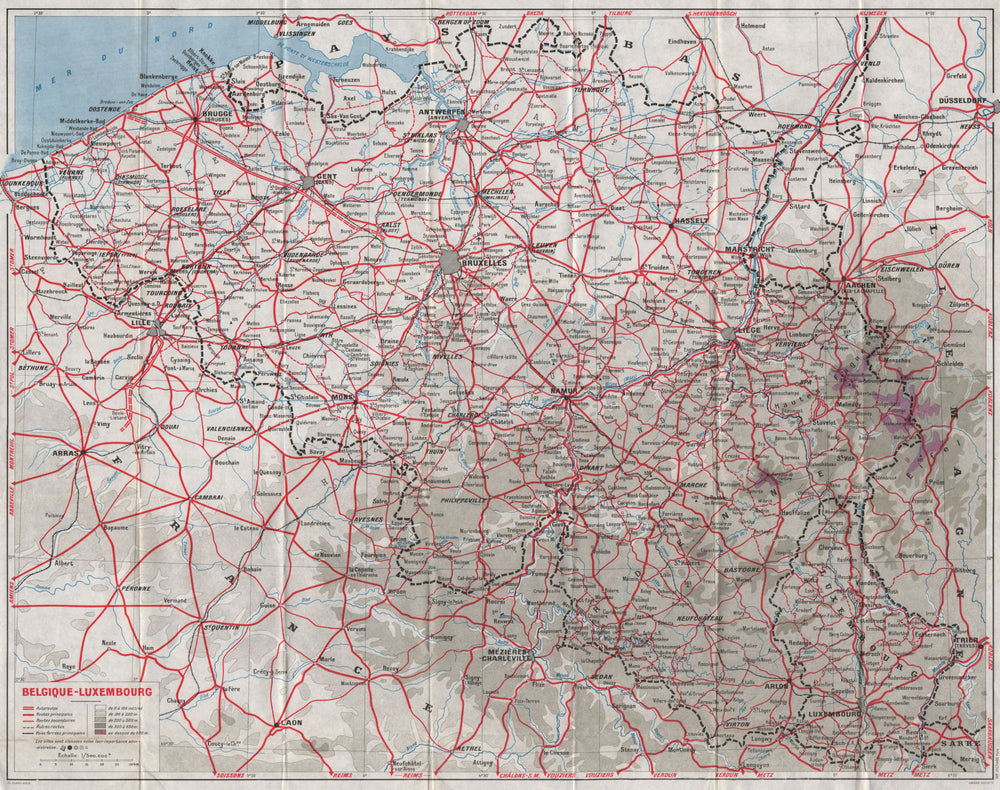 BELGIQUE LUXEMBOURG. Belgium & Luxemburg 1955 old vintage map plan chart