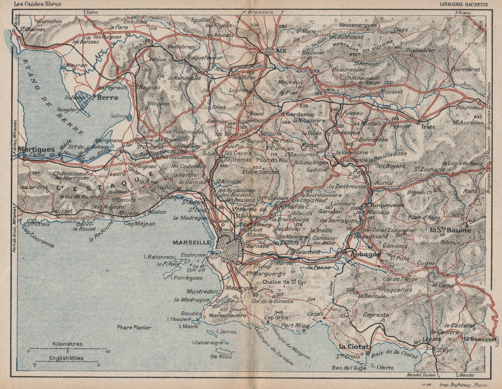 Environs of MARSEILLE. Provence Aix. Bouches-du-Rhône 1930 old vintage map