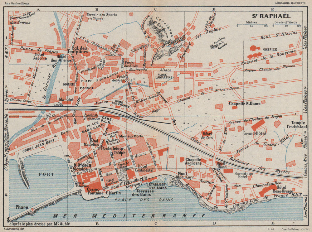 ST. RAPHAËL vintage town city plan de la ville. St Raphael. Var 1930 old map