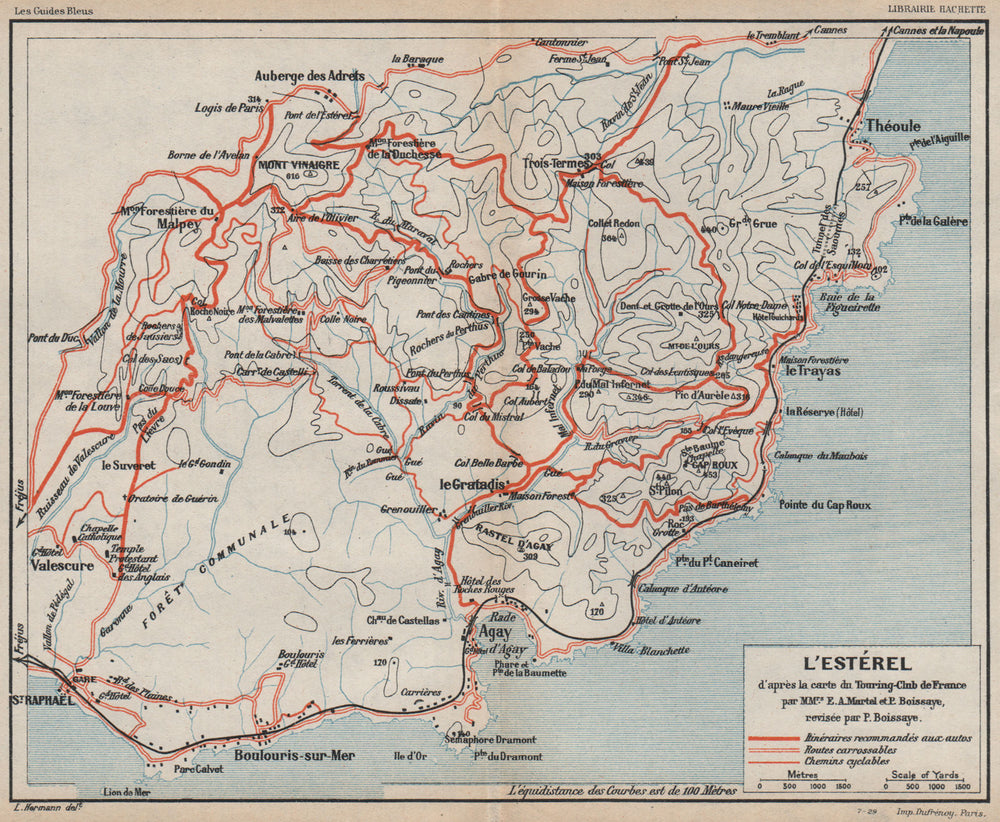 L'ESTÉREL vintage motor & cycling map. Chemins cyclables. Provence 1930
