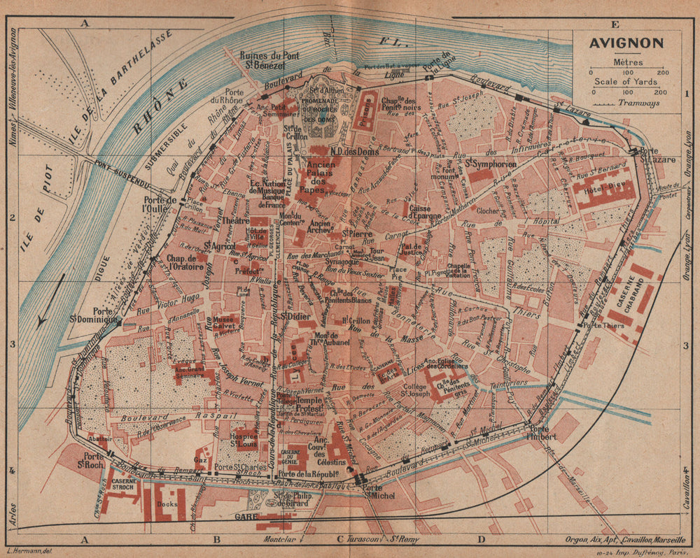 AVIGNON vintage town city plan de la ville. Vaucluse 1925 old vintage map