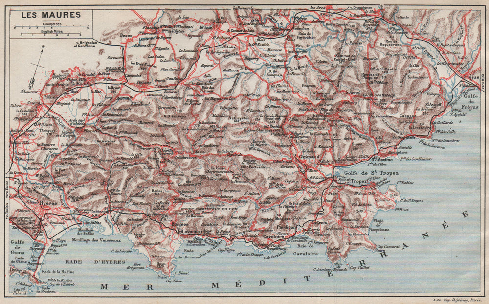 LES MAURES. Golfe de St Tropez. Ste Maxime. Hyères. Var 1925 old vintage map