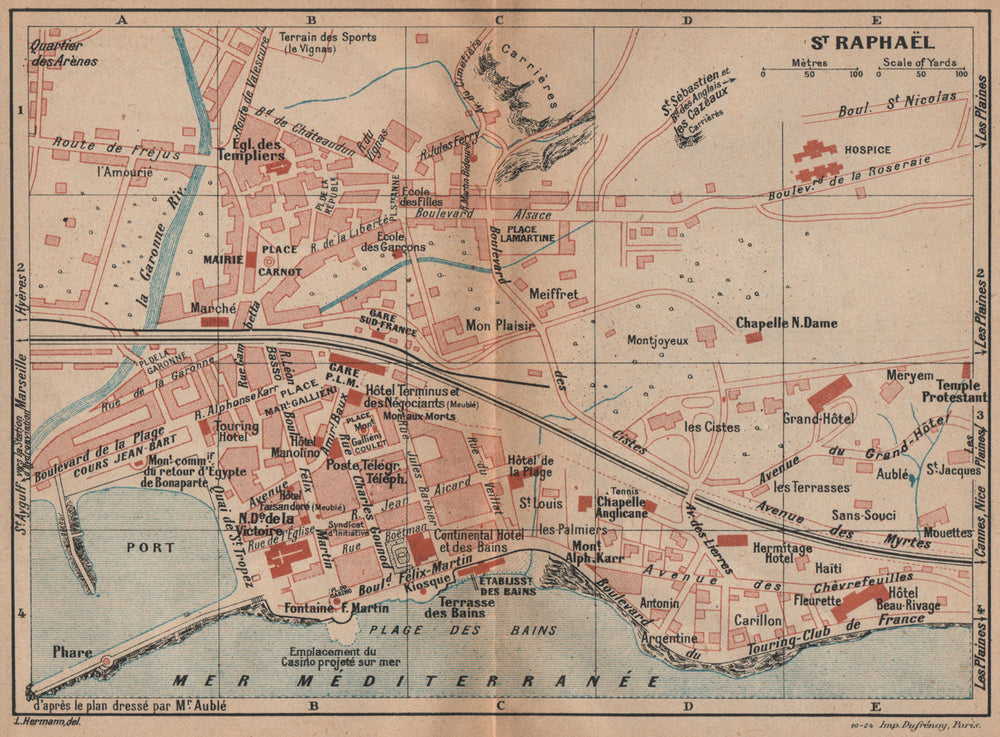 ST. RAPHAËL vintage town city plan de la ville. St Raphael. Var 1925 old map
