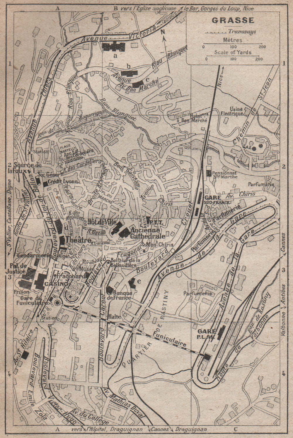 GRASSE vintage town city plan de la ville. Alpes-Maritimes 1925 old map ...