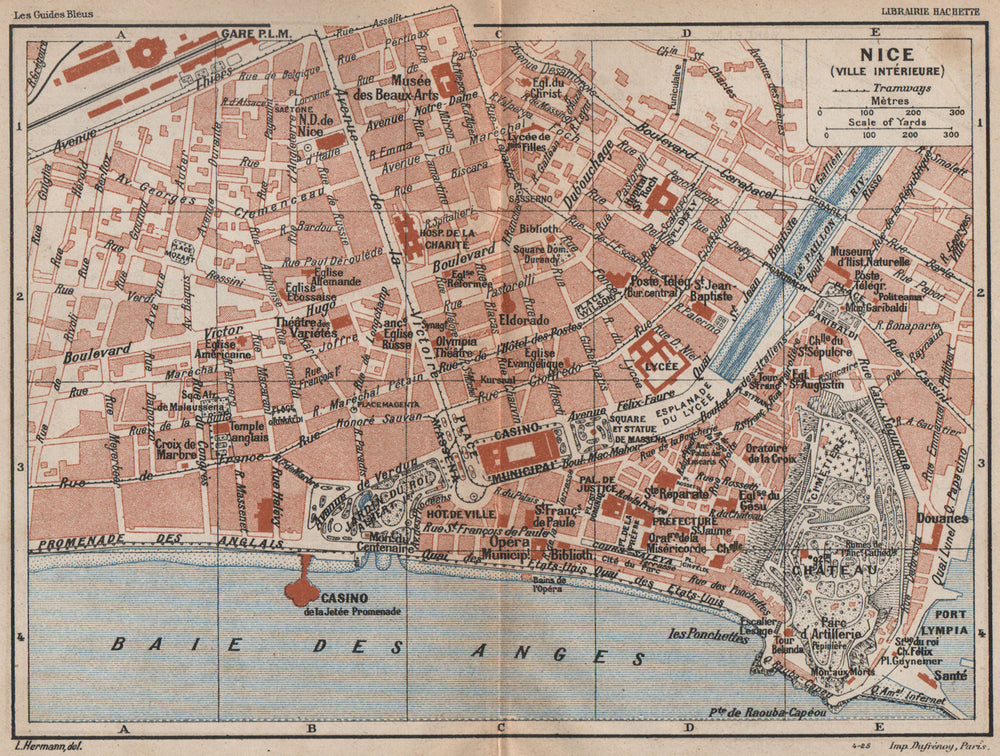 NICE vintage town city centre plan. Ville intérieure. Alpes-Maritimes  1925 map