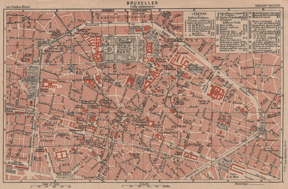 BRUXELLES Brussels vintage town city centre plan de la ville. Belgium 1920 map
