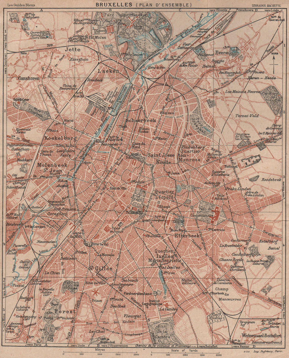 BRUXELLES Brussels vintage town city plan d'ensemble de la ville 1920 old map