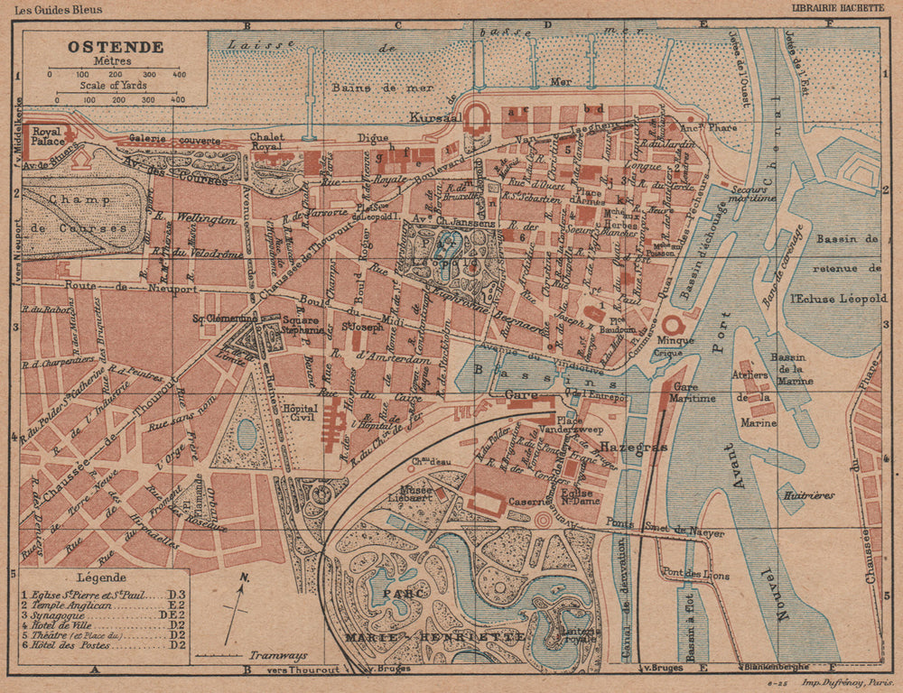 OOSTENDE OSTENDE. Vintage town city map plan de la ville. Belgium 1920 old