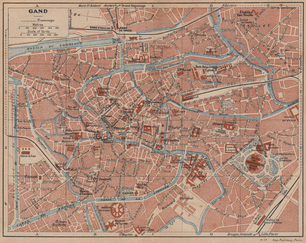 GHENT GAND GENT. Vintage town city map plan de la ville. Belgium 1920 old