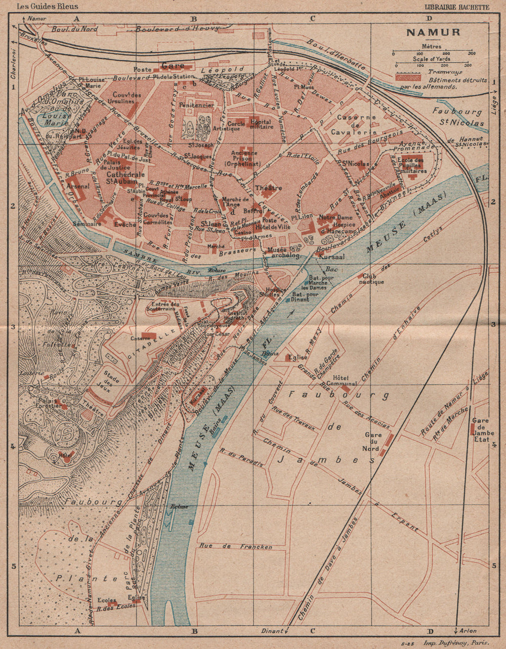 NAMUR NAMEN NAMEUR vintage town city map plan de la ville. Belgium 1920