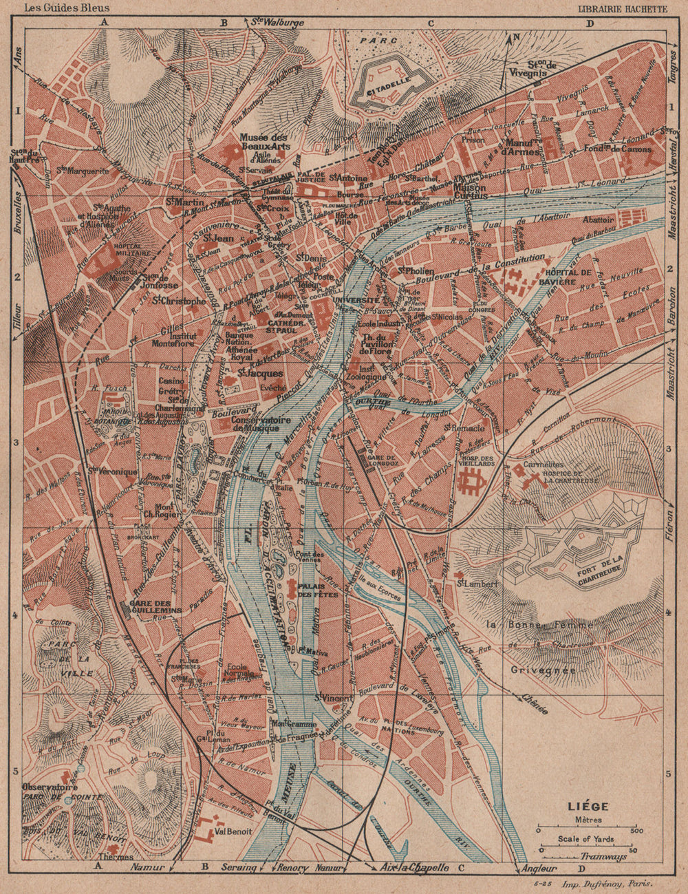 LIÈGE. Vintage town city map plan de la ville. Belgium. Liege 1920 old