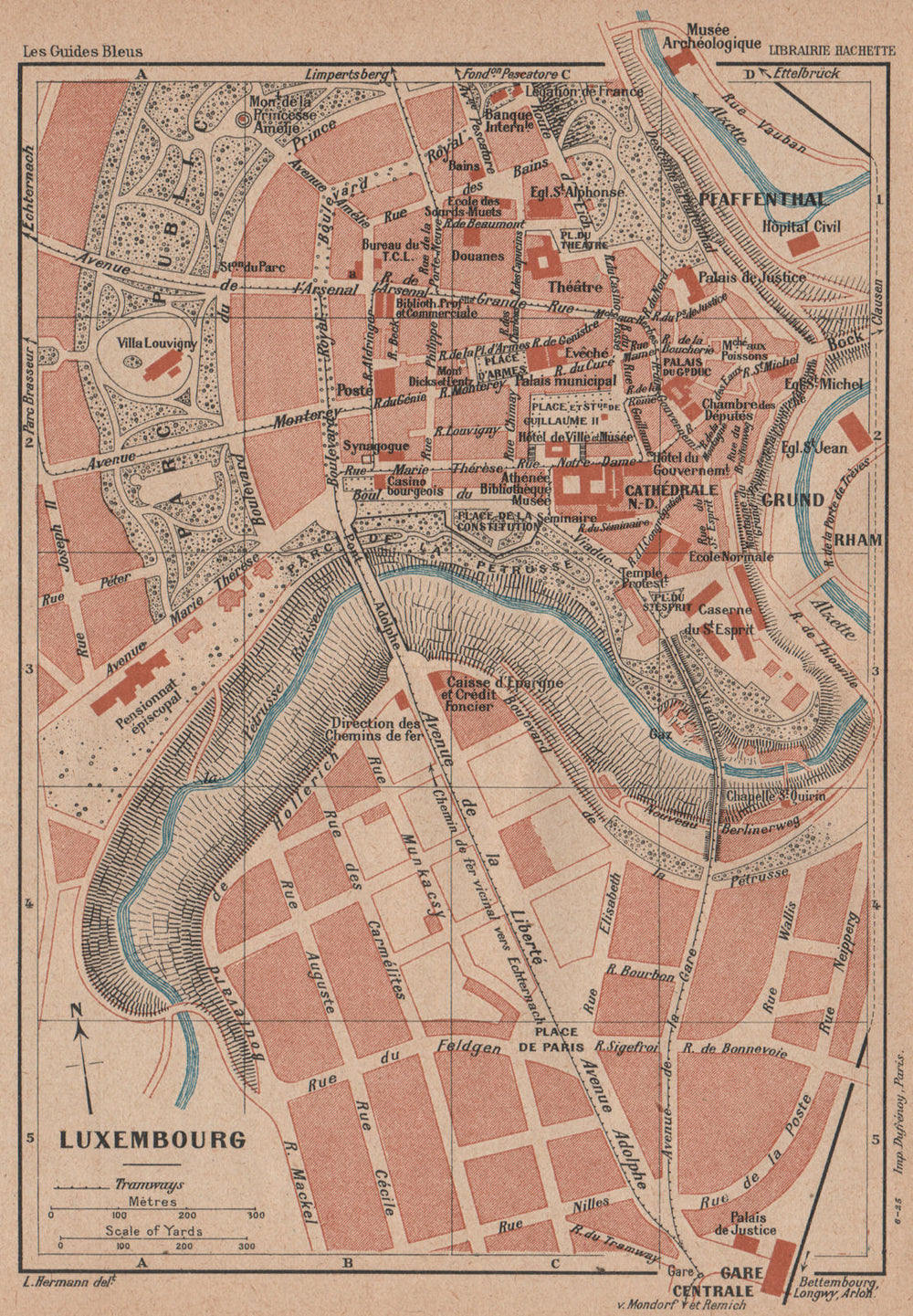 LUXEMBOURG. Vintage town city map plan de la ville. Luxemburg 1920 old