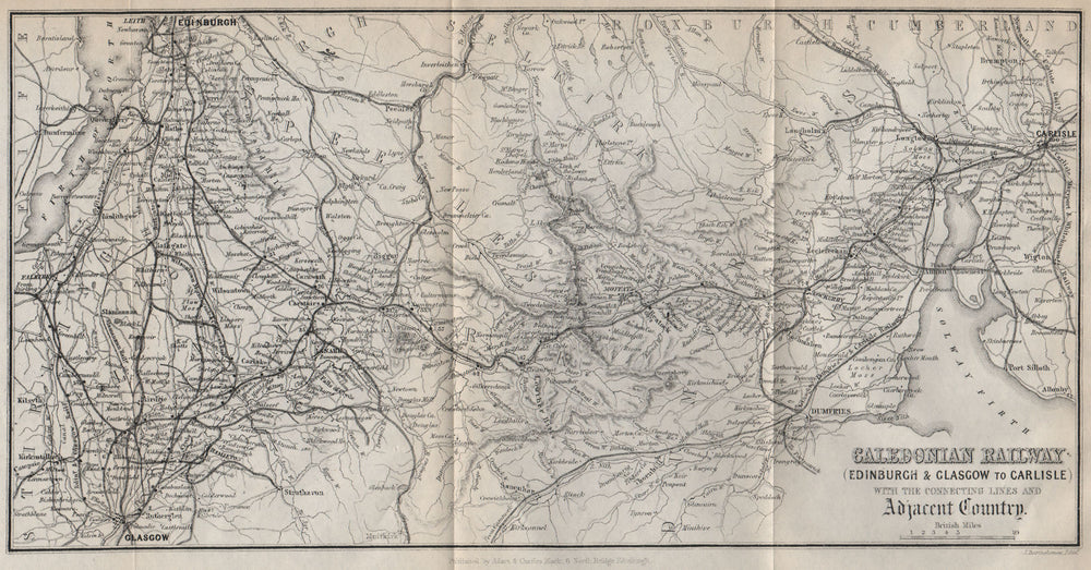CALEDONIAN RAILWAY. Edinburgh & Glasgow to Carlisle. Scotland 1886 old map