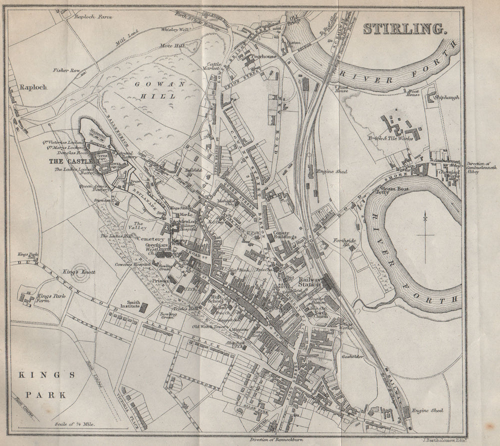 STIRLING antique town plan. Scotland 1886 old vintage map chart