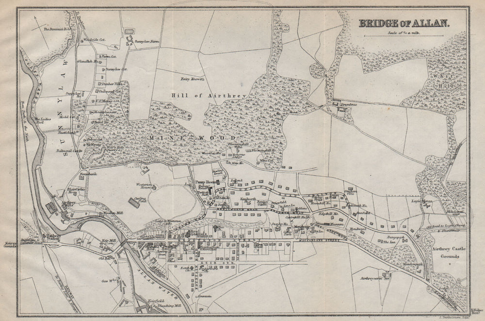 BRIDGE OF ALLAN antique town plan. Scotland 1886 old map chart