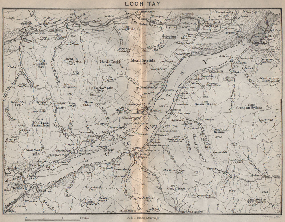 Loch Tay. Scotland 1886 old antique vintage map plan chart