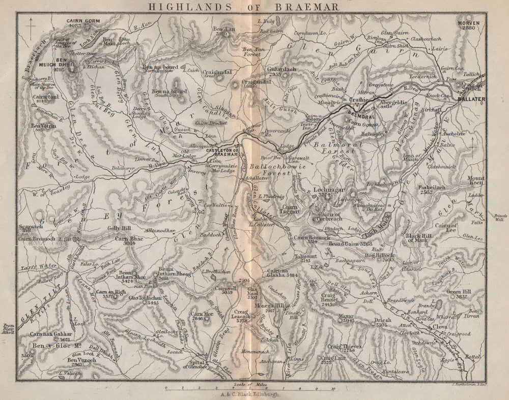 Highlands of Braemar. Ballater Balmoral Castleton. Scotland 1886 old map