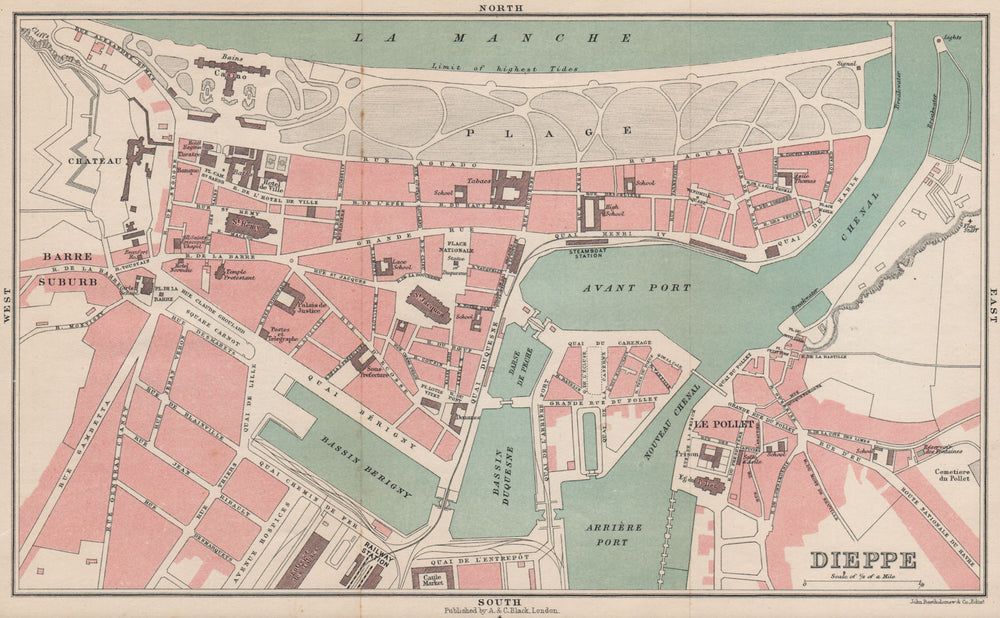 DIEPPE antique town city plan de la ville. Seine-Maritime 1913 old map
