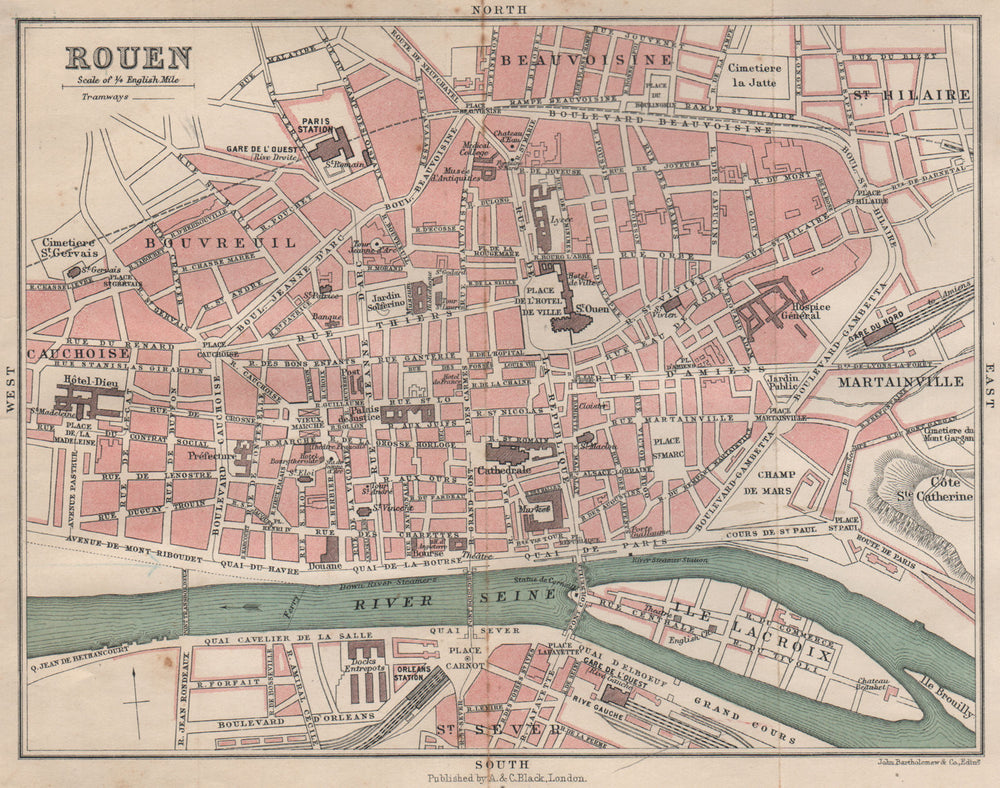 ROUEN antique town city plan de la ville. Seine-Maritime 1913 old map