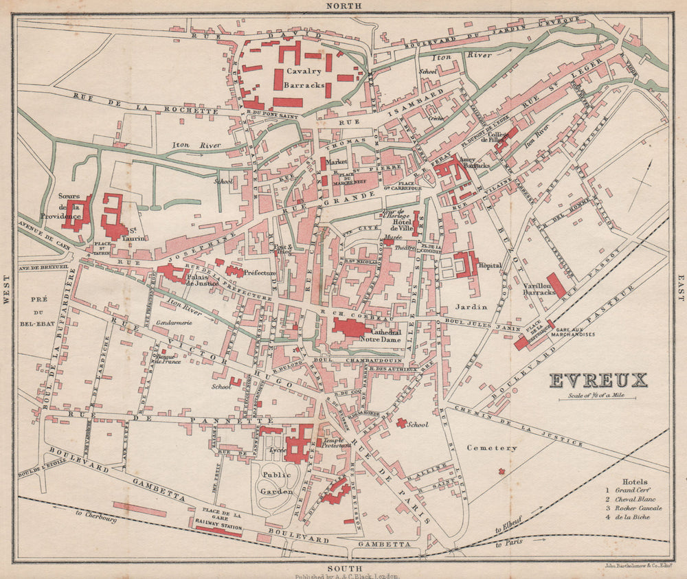 EVREUX antique town city plan de la ville. Eure 1913 old map chart