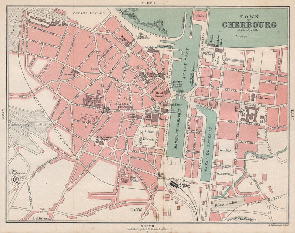 CHERBOURG antique town city plan de la ville. Manche 1913 old map