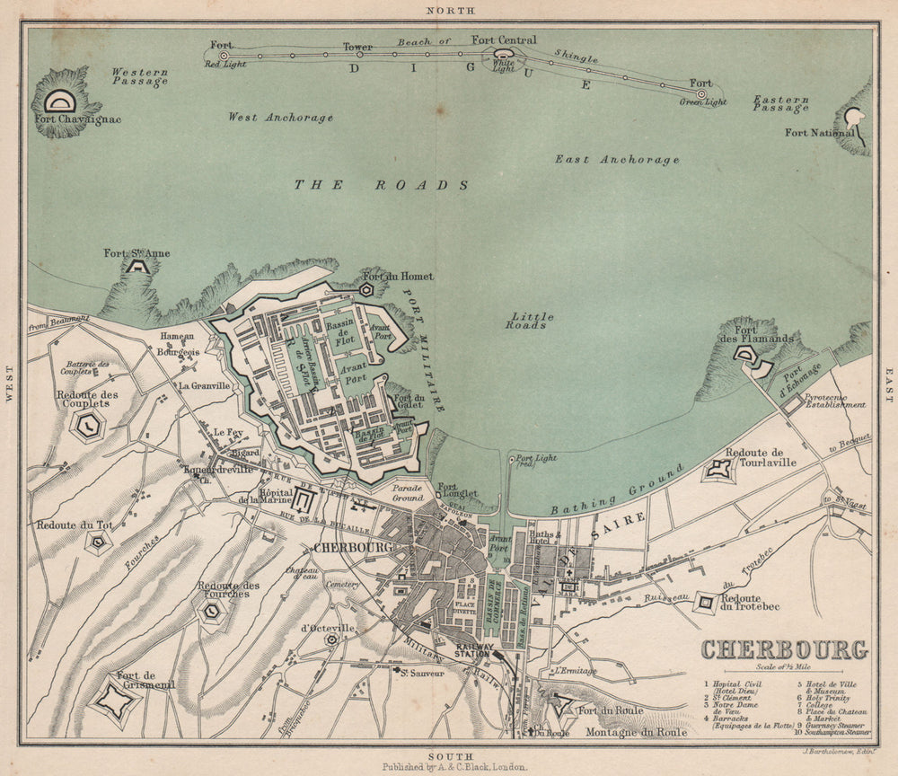 CHERBOURG antique plan of the town ville & harbour/port. Manche 1913 old map