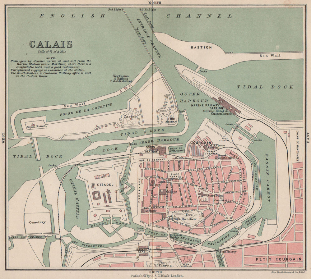 CALAIS antique town city plan de la ville. Harbour port.  Pas-de-Calais 1913 map