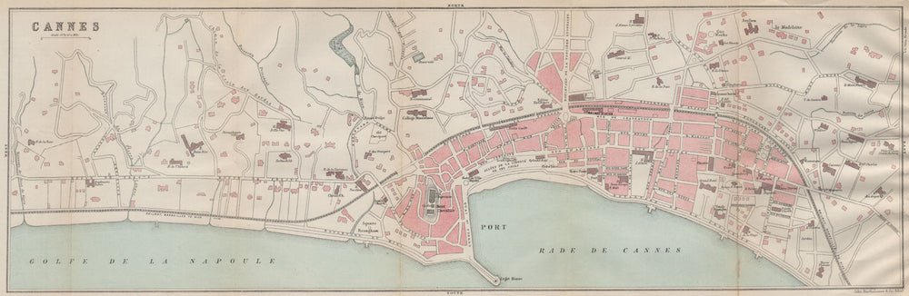 CANNES antique town city plan de la ville. Croisette. Alpes-Maritimes  1890 map