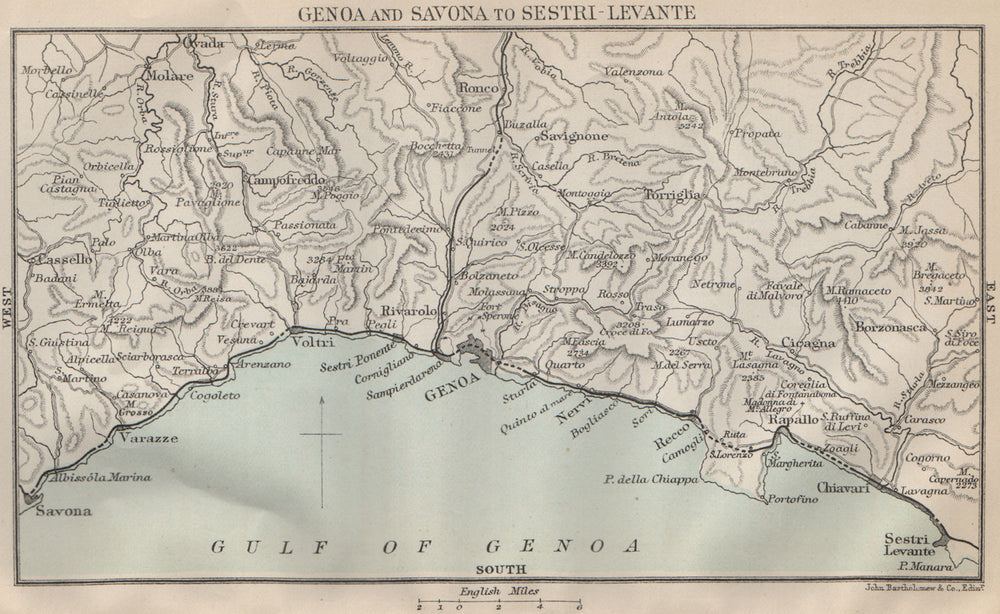 RIVIERA DI LEVANTE. Savona-Genoa-Portofino-Sestri Levante. Genova Italy 1890 map