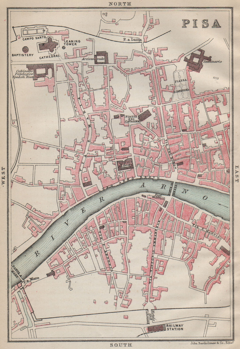 PISA antique town city plan mappa della città. Italy 1890 old