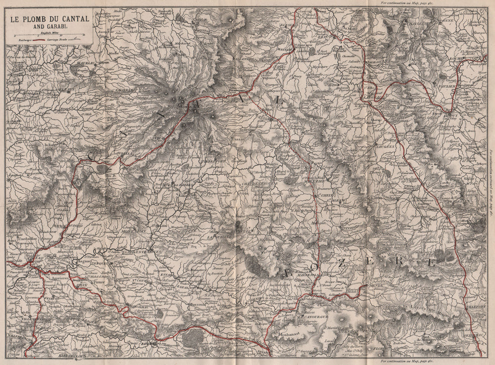 LES MONTS DU CANTAL. Le Plomb du Cantal & Garabi. Lozère 1885 old antique map