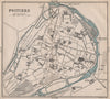 POITIERS antique town city plan de la ville. Vienne 1885 old map chart
