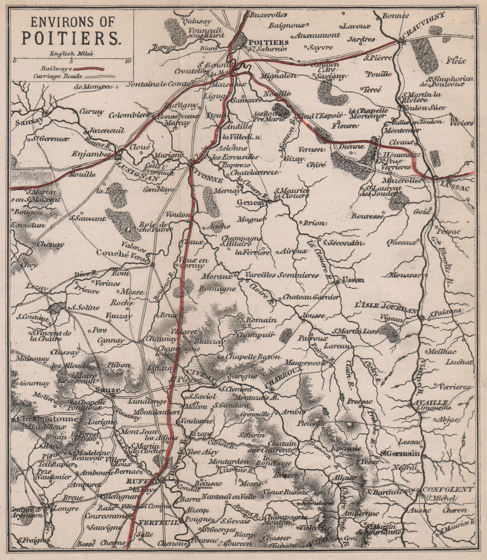 ENVIRONS OF POITIERS. Poitou-Charentes. Vienne 1885 old antique map plan chart