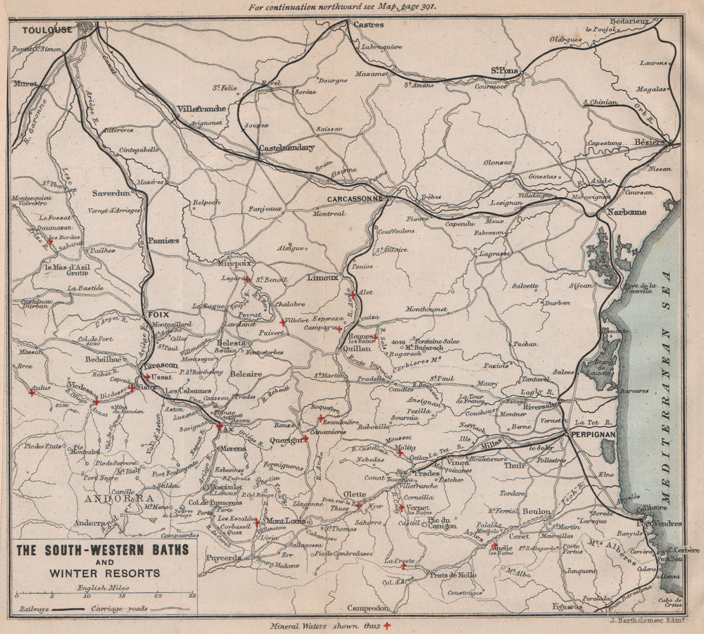 Pyrénées-Orientales. Spas & winter resorts. Andorra 1885 old antique map chart