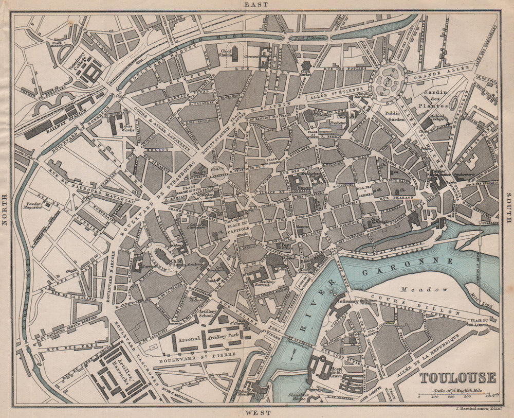 TOULOUSE antique town city plan de la ville. Haute-Garonne 1885 old map