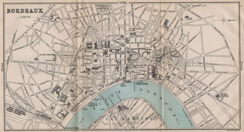 BORDEAUX antique town city plan de la ville. Gironde 1885 old map