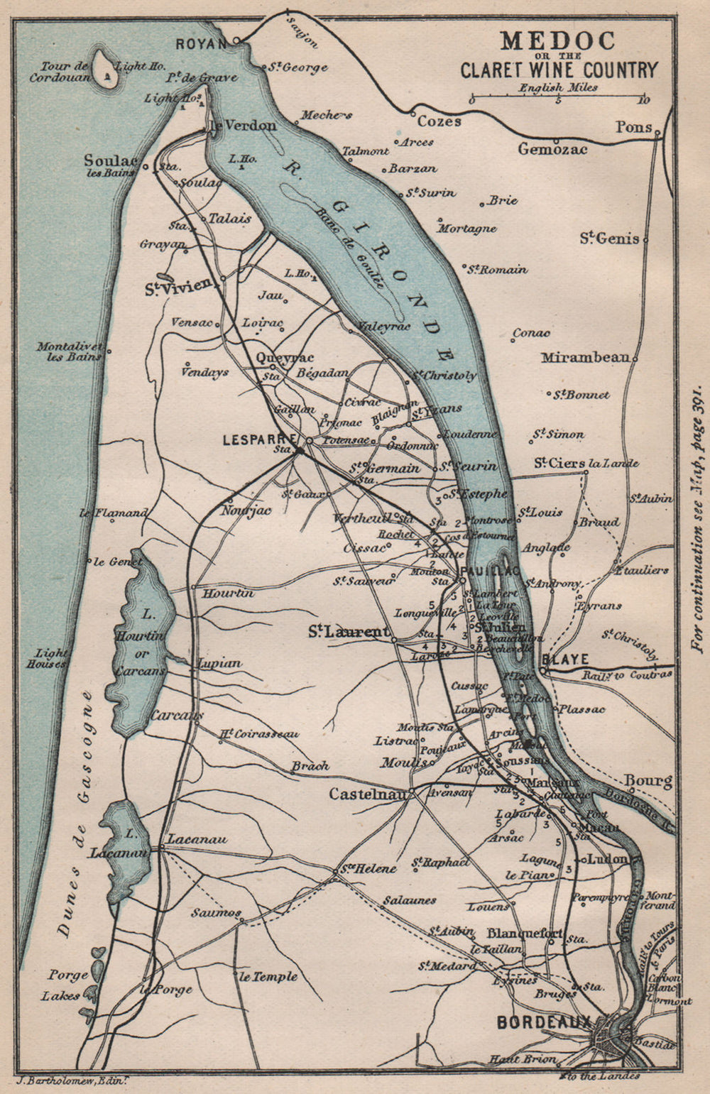 MEDOC or CLARET WINE REGION St Julien Pauillac Margaux Gironde Bordeaux 1885 map