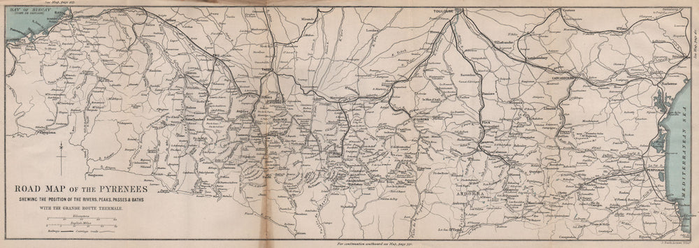 PYRENEES Pyrénées roads rivers peaks passes spas. GRANDE ROUTE THERMALE 1885 map