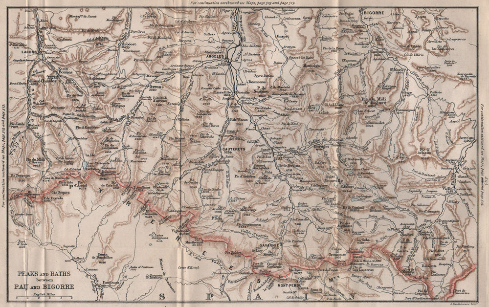Peaks & Spas between PAU & BIGORRE. Cauterets Argeles. Pyrénées 1885 old map